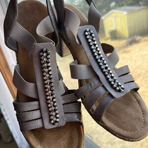 Rhinestone Rieker Block Heel Sandals